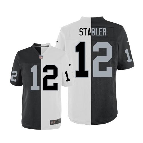 Nike Raiders #12 Kenny Stabler White/Black Men's Stitched NFL Elite Split Jersey - Click Image to Close